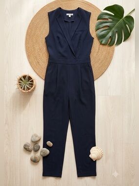 H&M Black Sleeveless Blazer Jumpsuit | Wrap Lapel Tapered Leg